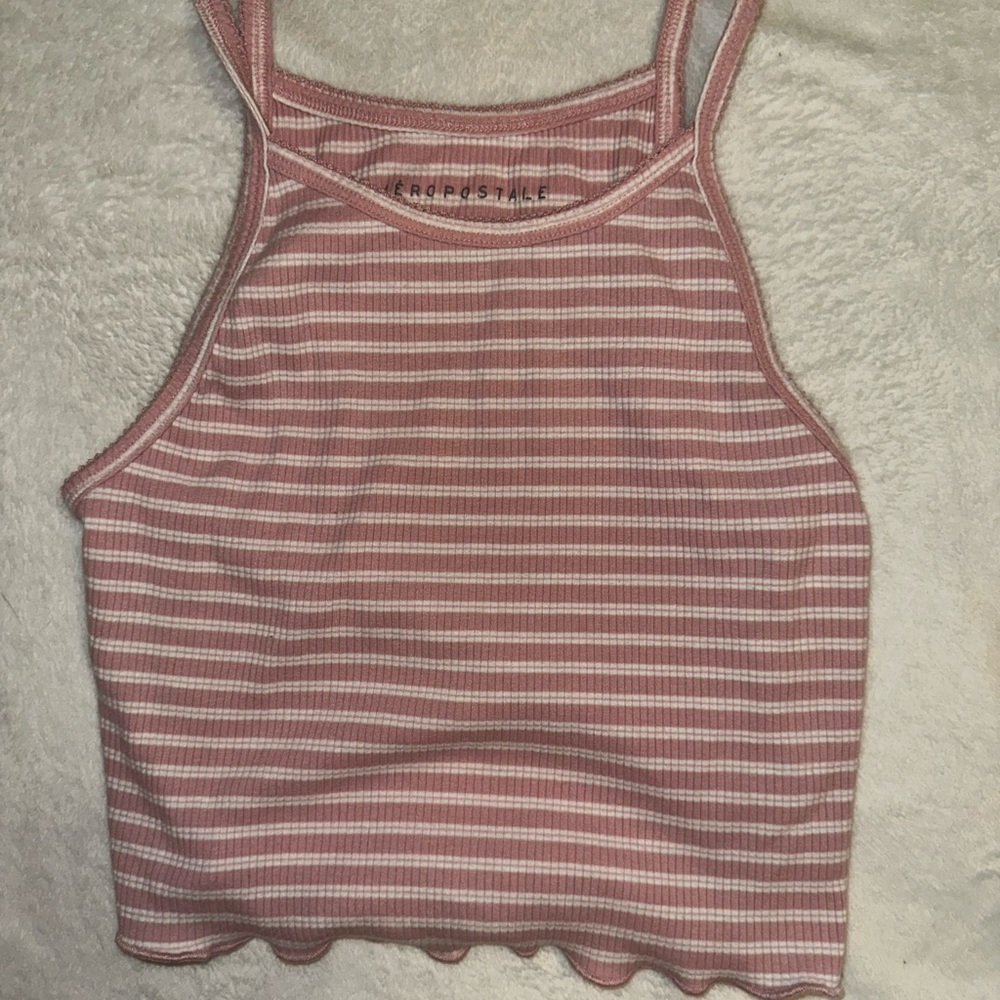 Aeropostale Pink and White Striped Tank Top